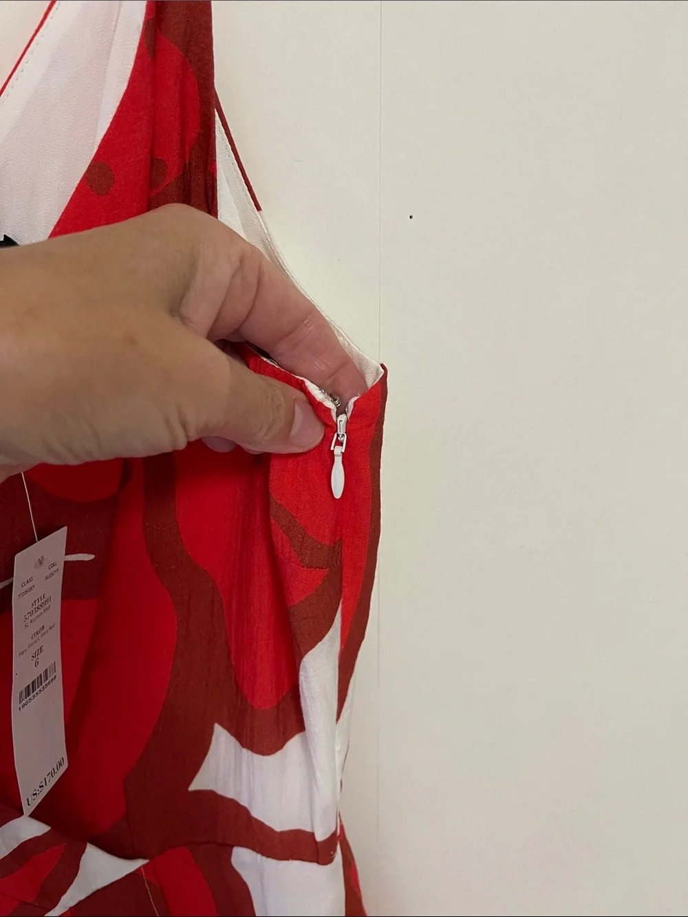 White House Black Market Asymmetric Red and White Floral Wrap Maxi Dress - Picture 9 of 16
